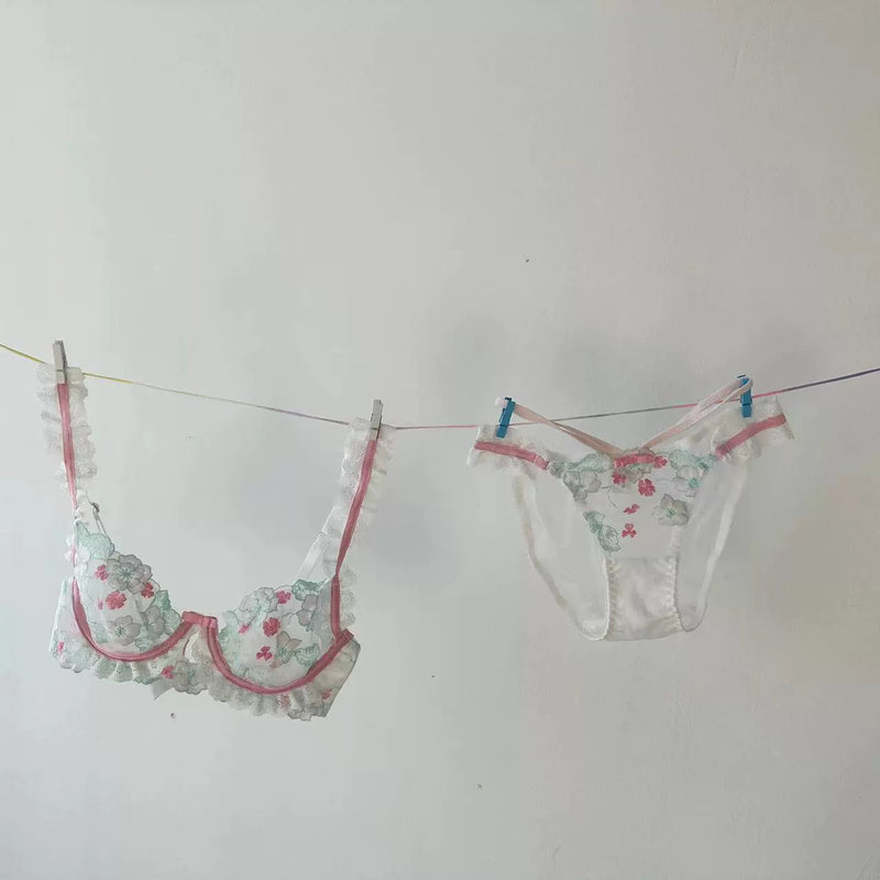 Cottage Vintage Lingerie Set Bra and Panty Floral