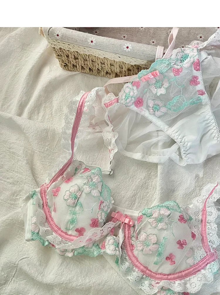 Cottage Vintage Lingerie Set Bra and Panty Floral