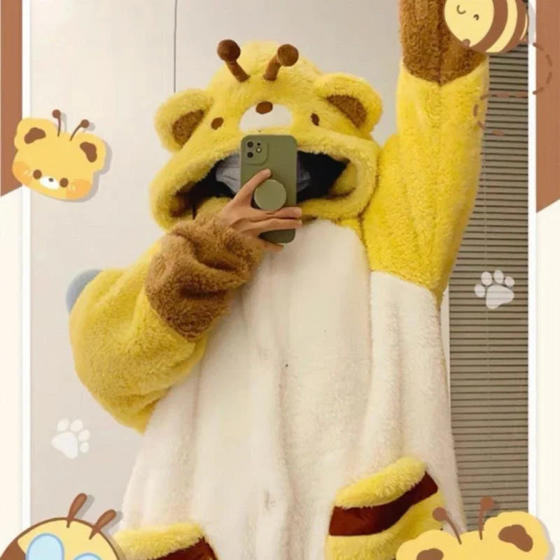 Cozy Bumblebee Kigurumi Pajama Fuzzy Honey Bee Onesie Jumper