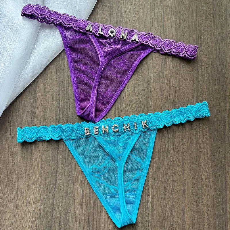 Custom Name Rhinestone Thong Underwear Customizable