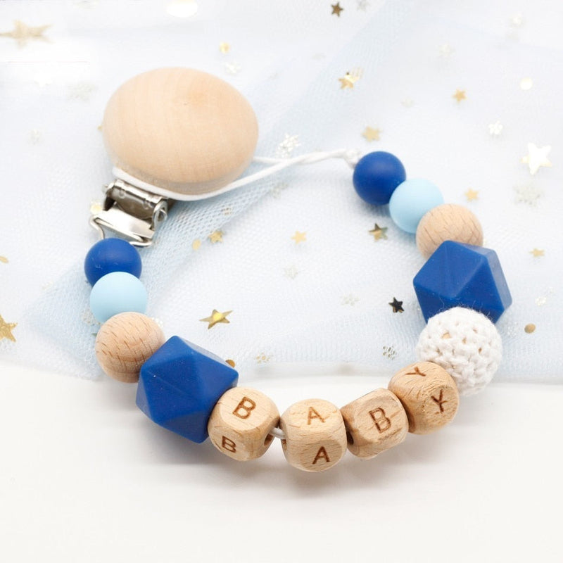 Custom Wood Bead Pacifier Clip - Navy Blue - custom, custom pacifier clip, customize,