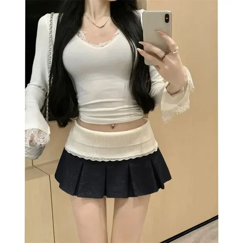 Cute Micro Pleated Sweater Jogger Mini Skirt