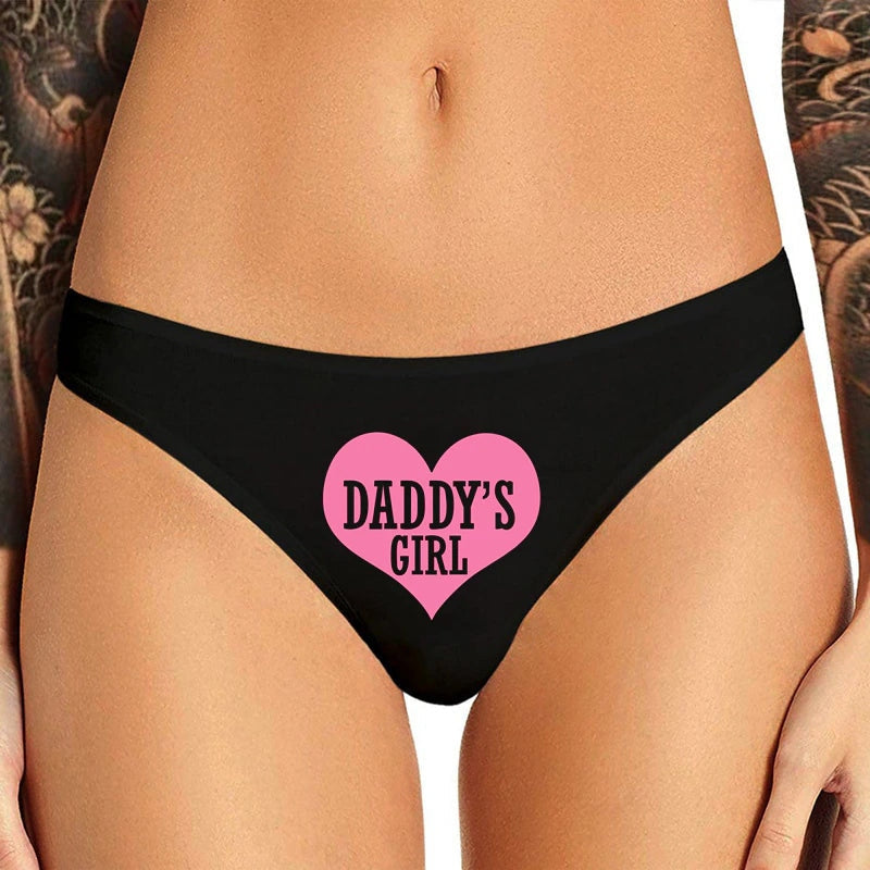 Daddy’s Girl Basic Thongs - Heart Black / M - daddy, daddy dom, dom little girl, fetish,