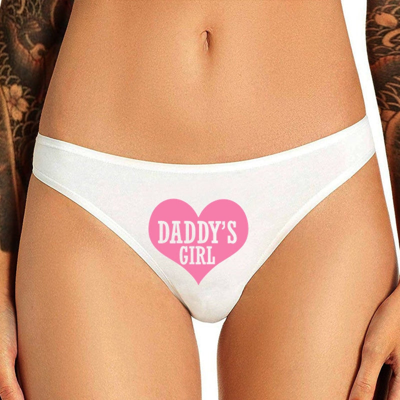 Daddy’s Girl Basic Thongs - Heart White / M - daddy, daddy dom, dom little girl, fetish,