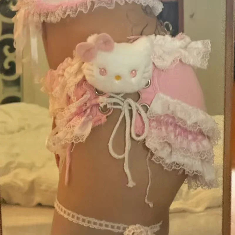 Daddy’s Pretty Kitten Micro Shorts - corset, denim, hello kitty, mini skirt, pink skirt