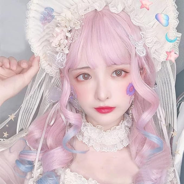 Dainty Blue Pink Ombre Wig - blue wig, cosplay, costume, cotton candy, false hair