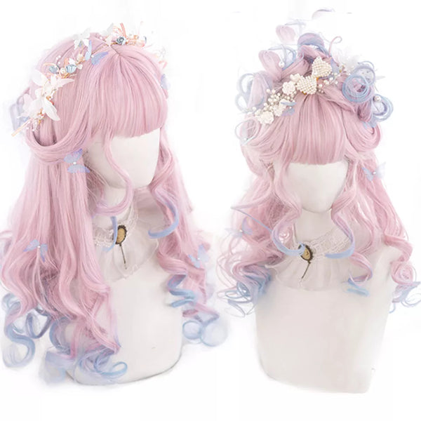 Dainty Blue Pink Ombre Wig - blue wig, cosplay, costume, cotton candy, false hair