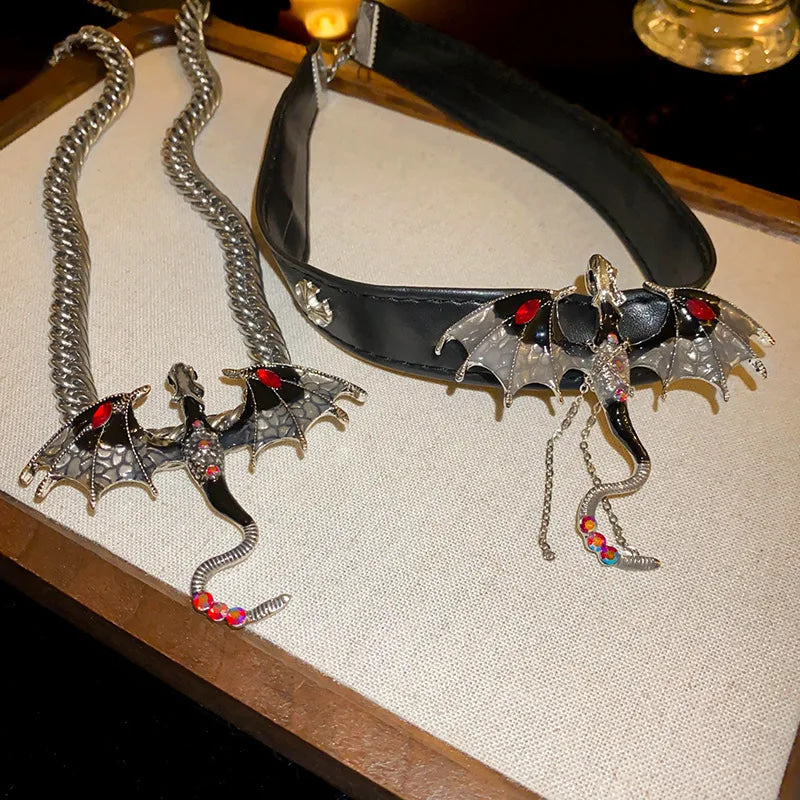 Dark Gothic Metal Baby Dragon Collar Choker Necklace