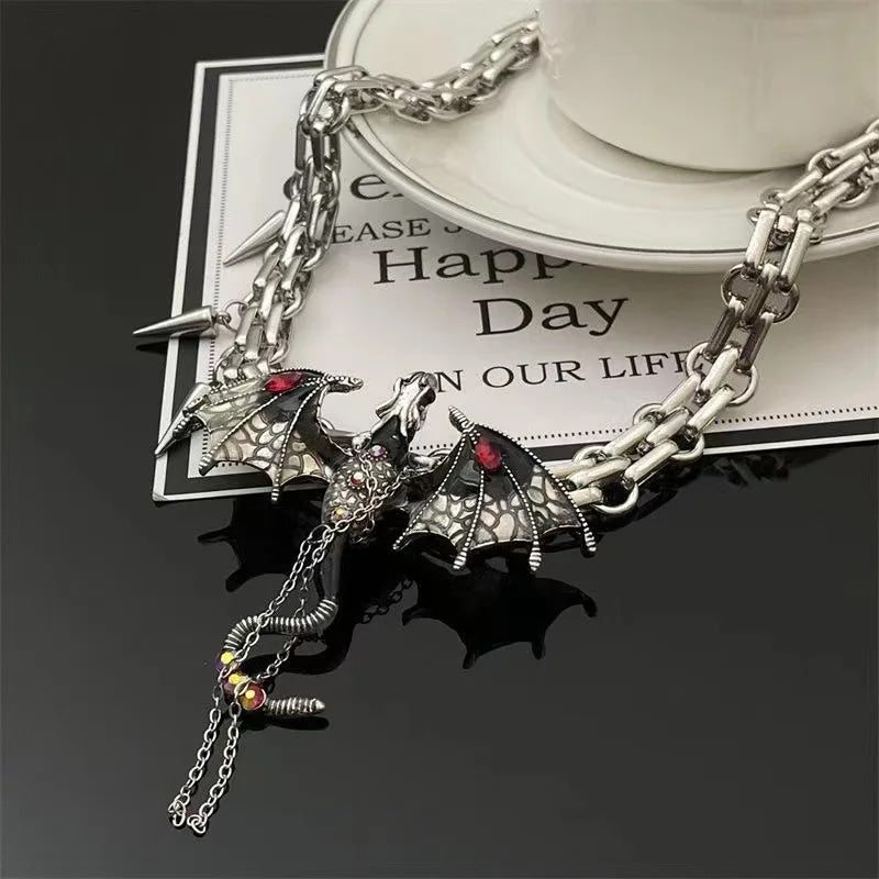 Dark Gothic Metal Baby Dragon Collar Choker Necklace