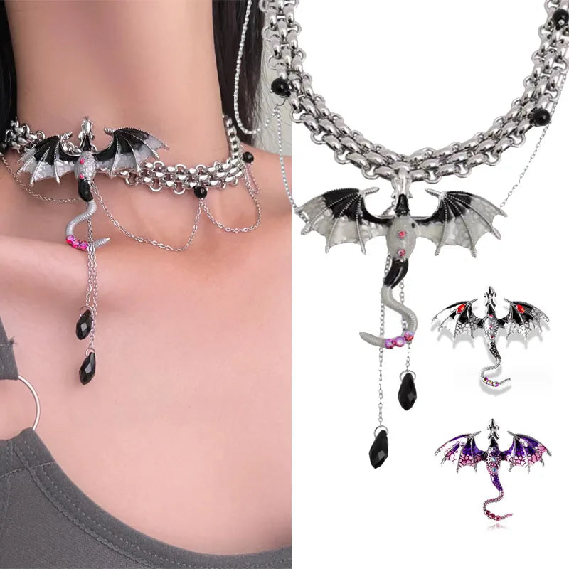 Dark Gothic Metal Baby Dragon Collar Choker Necklace