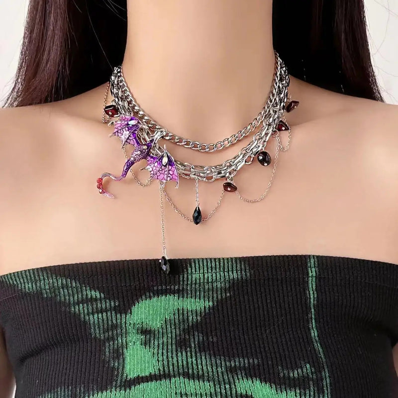 Dark Gothic Metal Baby Dragon Collar Choker Necklace