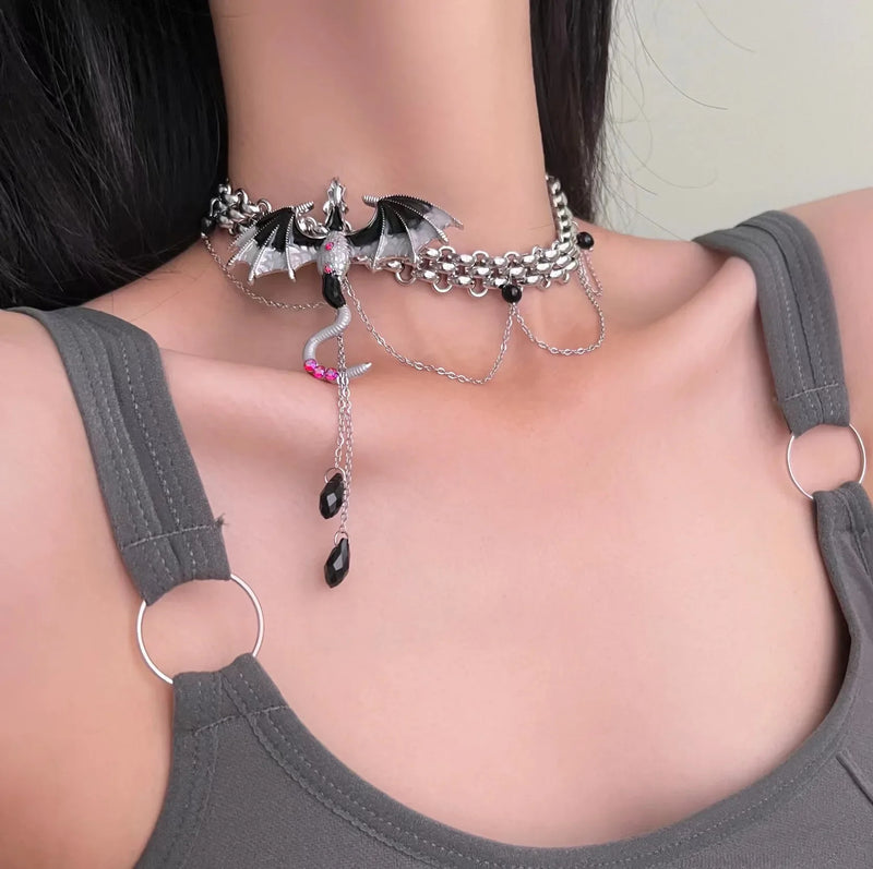 Dark Gothic Metal Baby Dragon Collar Choker Necklace