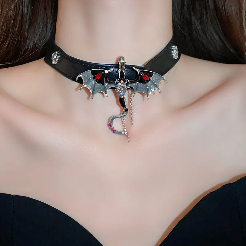 Dark Gothic Metal Baby Dragon Collar Choker Necklace