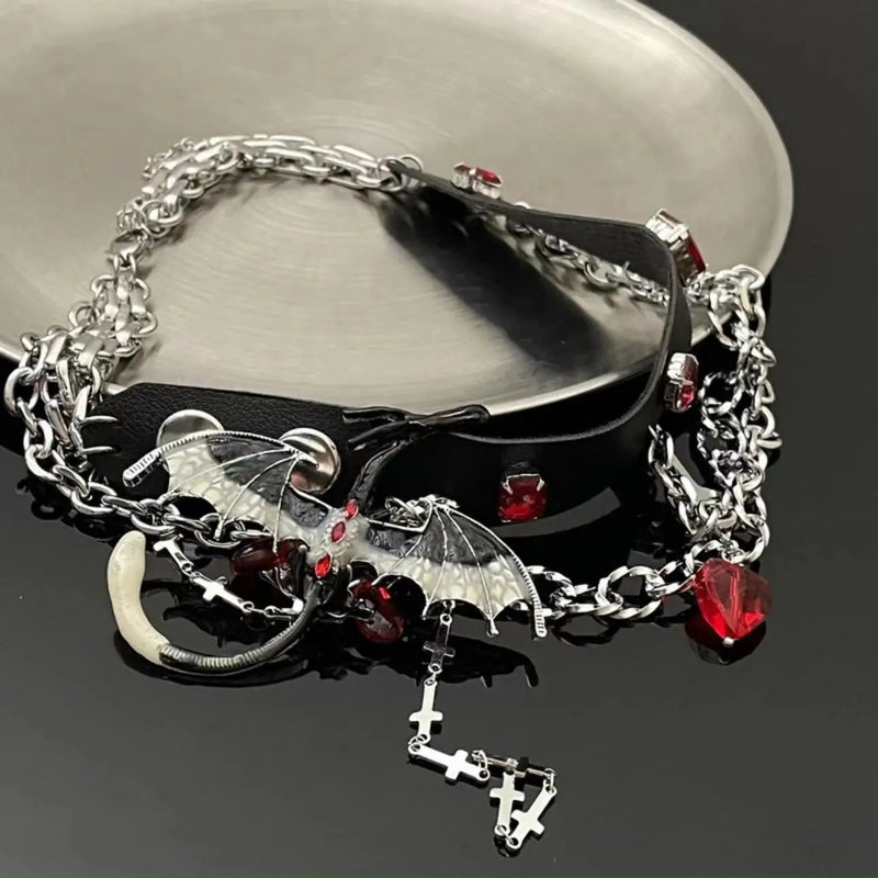 Dark Gothic Metal Baby Dragon Collar Choker Necklace