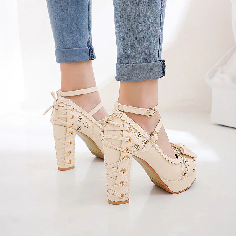 Delicate Princess Heels - Cream / 4.5 - buckes, cat lolita, corset, corsets, corsetted