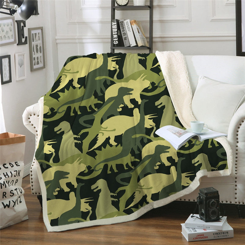 Dinosaur Sherpa Blanket - Collage / 150cmx200cm - bedding, blankets, blankeys, blankies,