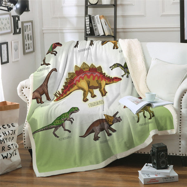 Dinosaur Sherpa Blanket - Identification / 150cmx200cm - bedding, blankets, blankeys,