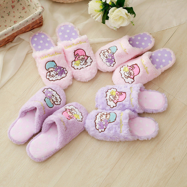 Dreamy Twin Star Slippers - fairy kei, feetwear, footwear, furry, fuzzy