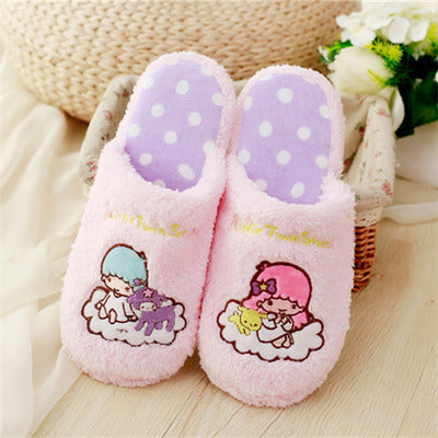 Dreamy Twin Star Slippers - Pink - fairy kei, feetwear, footwear, furry, fuzzy