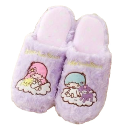 Dreamy Twin Star Slippers - Purple Extra Fluff - fairy kei, feetwear, footwear, furry,