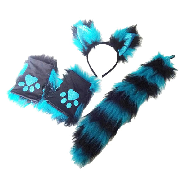 Electric Blue Tie-On Petplay Set - anal plug, butt plugs, cat, cat tail