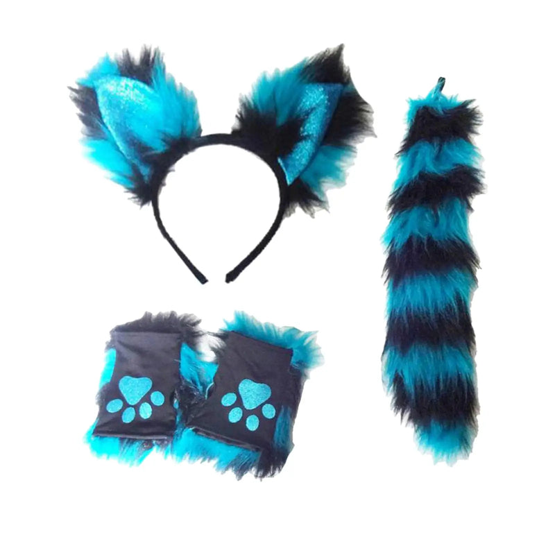 Electric Blue Tie-On Petplay Set - anal plug, butt plugs, cat, cat tail