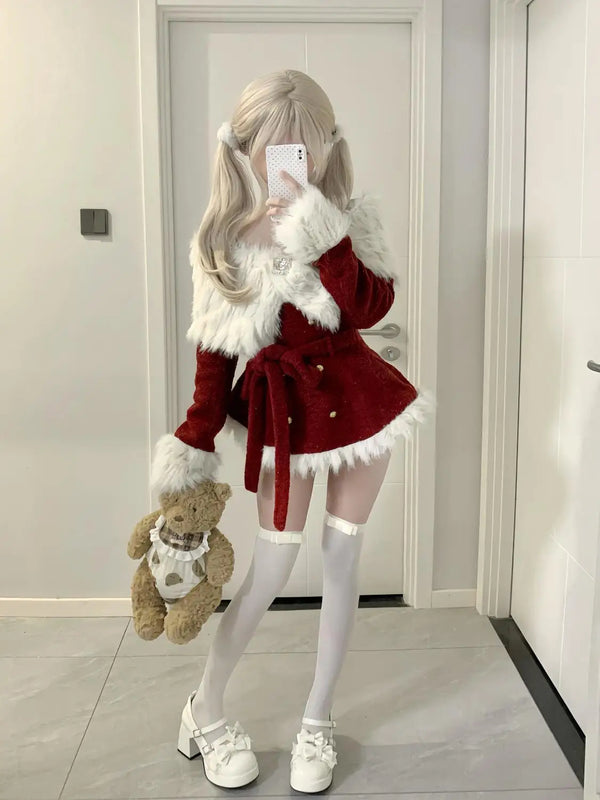 Faux Fur Happy Holiday Sweater Outfit Set