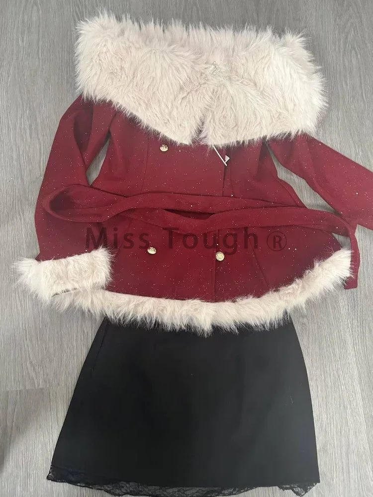 Faux Fur Happy Holiday Sweater Outfit Set
