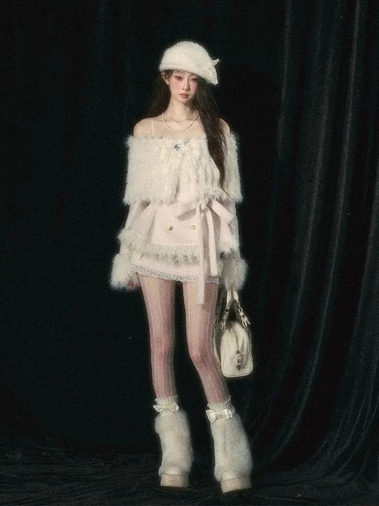 Faux Fur Happy Holiday Sweater Outfit Set