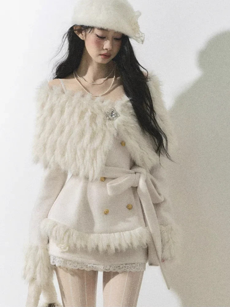 Faux Fur Happy Holiday Sweater Outfit Set