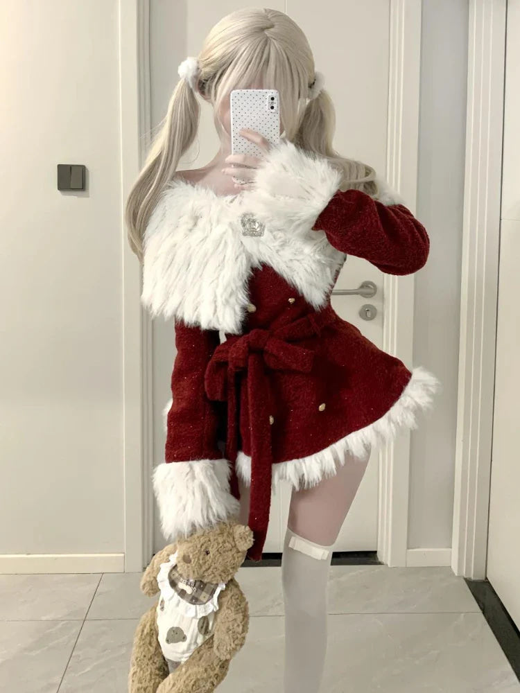 Faux Fur Happy Holiday Sweater Outfit Set