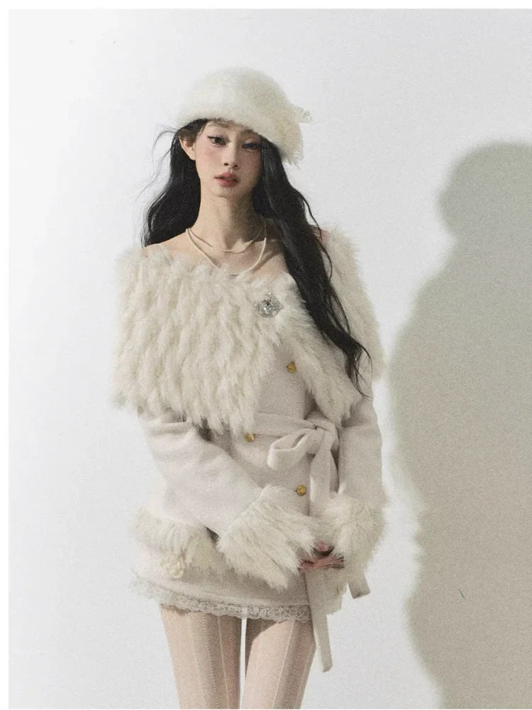 Faux Fur Happy Holiday Sweater Outfit Set