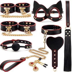 Fifty Shades Play Kit + Box Set - ankle cuffs, handcuffs, leash, mask, paddle