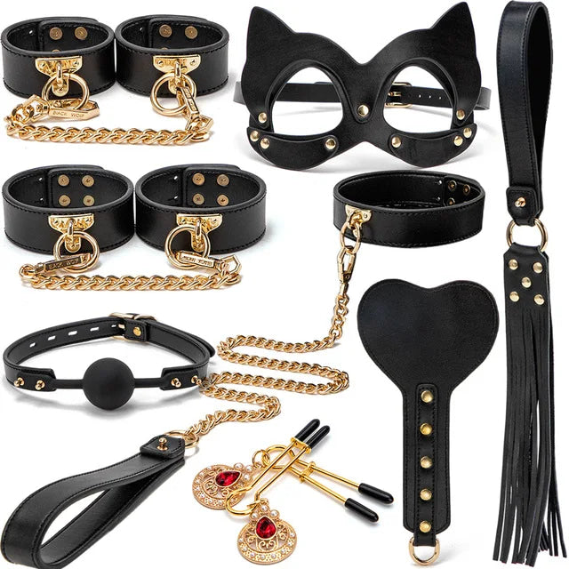 Fifty Shades Play Kit + Box Set - ankle cuffs, handcuffs, leash, mask, paddle