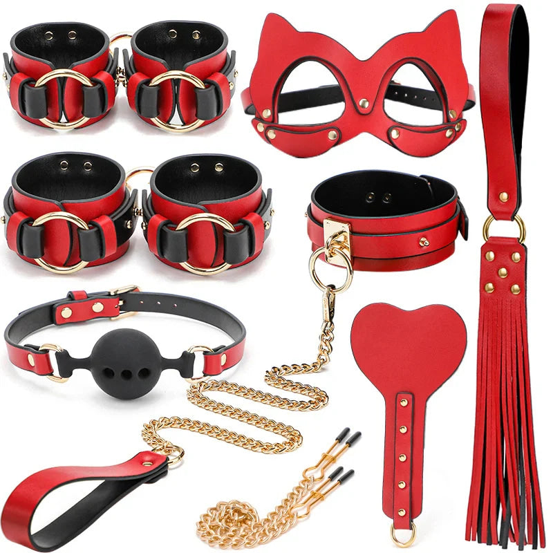 Fifty Shades Play Kit + Box Set - ankle cuffs, handcuffs, leash, mask, paddle