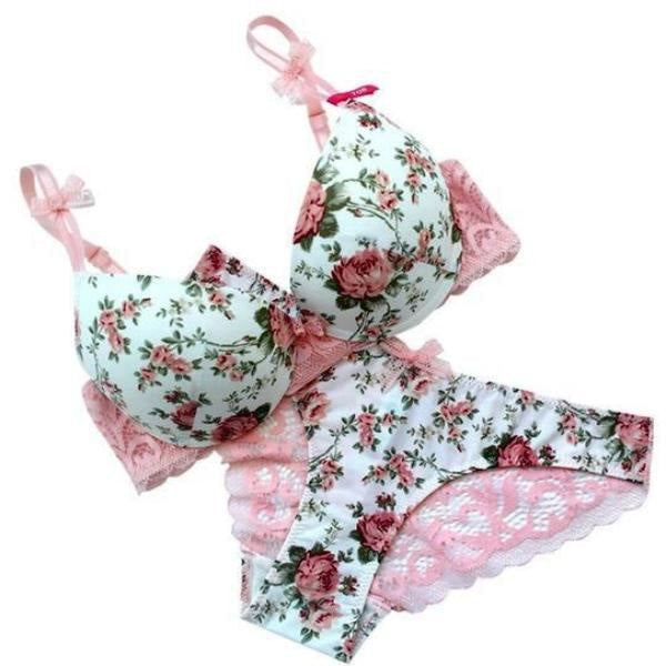 Floral Lace Lingerie Set - Beige / 34A - bra, bras, brasier, brasiers, panties