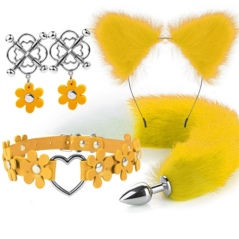 Flower Pup Play Set - butt plugs, cat ears, choker, choker necklace, necklaces