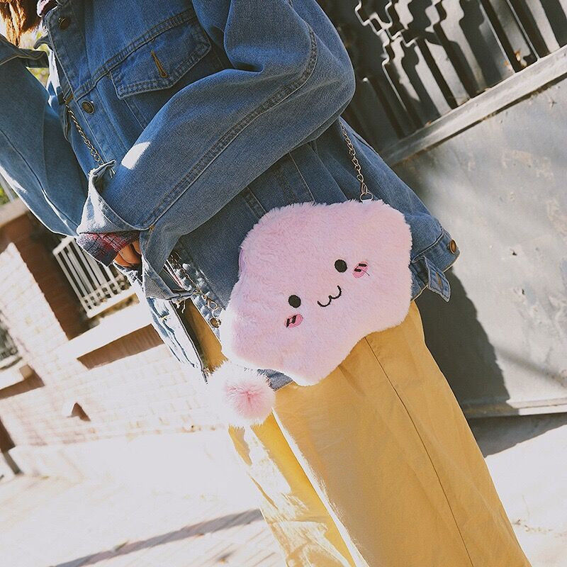 Fluffy Kawaii Cloud Bag - black cloud, coin bag, purse, fluffy fuzzy