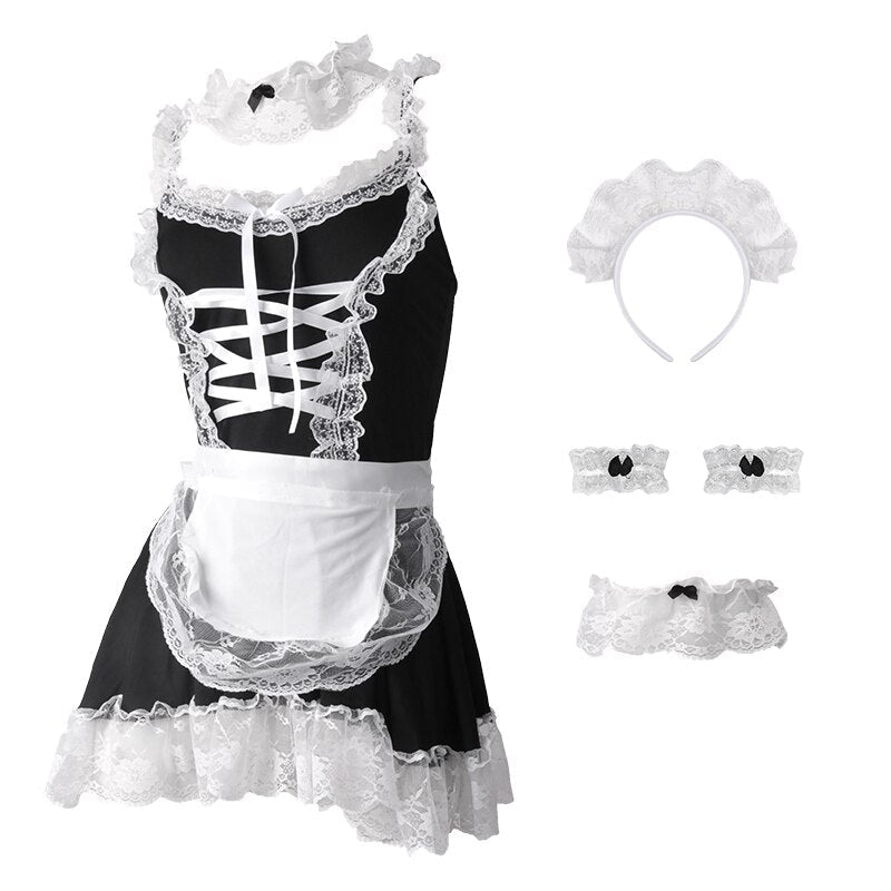 French Maid Dress: Sweet traditional lacy costume with accessories for DDLG Playground fun