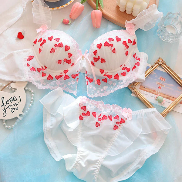 Frilly Valentine Lingerie Set - bra and panties, panty, heart lingerie, lingerie set