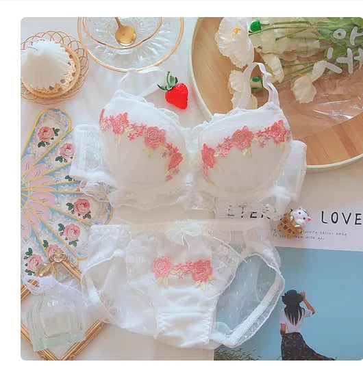 Frilly Valentine Lingerie Set - As photoes showes / 70A - bra and panties, panty, heart