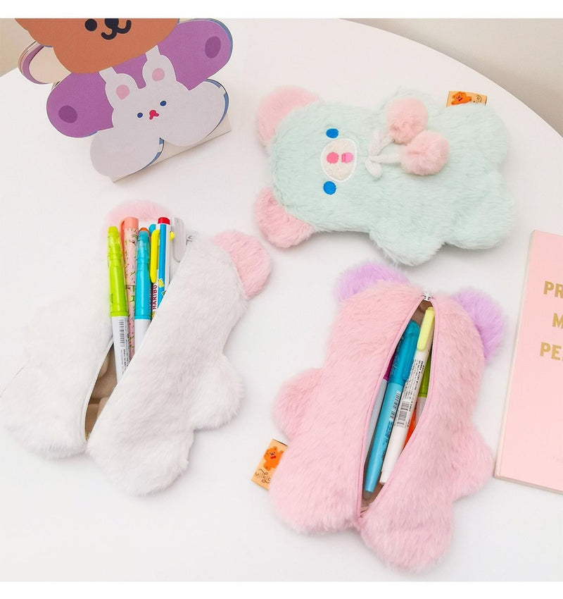 Fuzzy Pastel Bear Stationary Bag - baby bear, cosmetic bag, fairy kei, kei furry