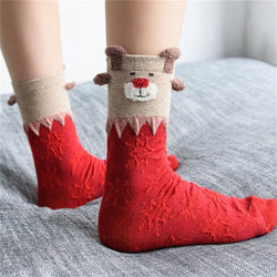 Fuzzy Reindeer Socks - ankle socks, christmas, feliz navidad, festive, furry socks