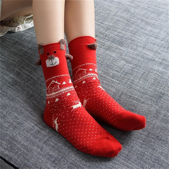 Fuzzy Reindeer Socks - ankle socks, christmas, feliz navidad, festive, furry socks