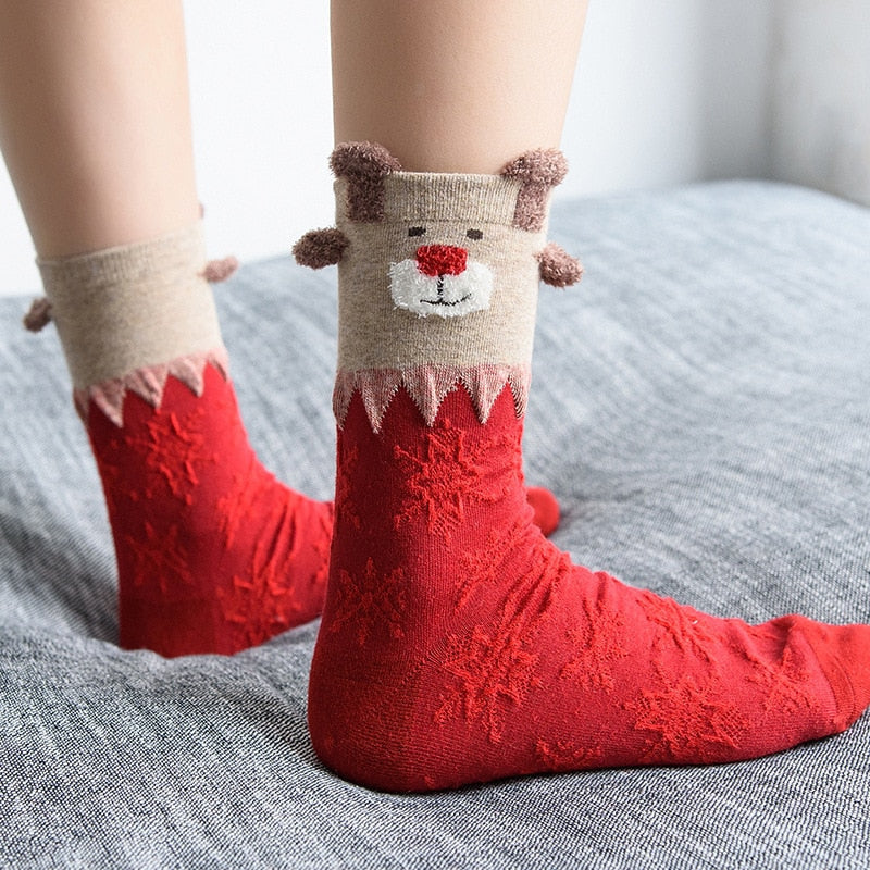 Fuzzy Reindeer Socks - ankle socks, christmas, feliz navidad, festive, furry socks