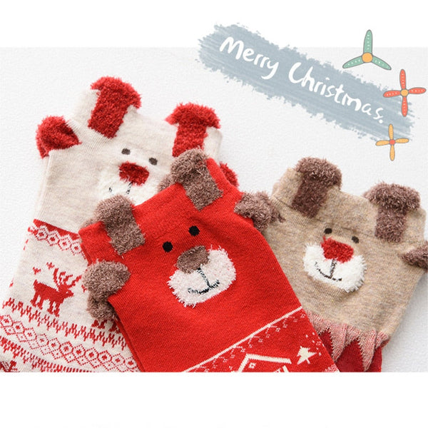 Fuzzy Reindeer Socks - ankle socks, christmas, feliz navidad, festive, furry socks