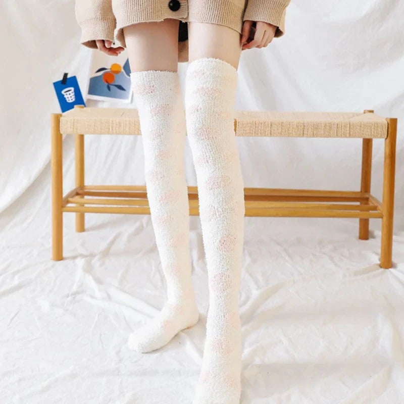 Fuzzy Spotted Thigh Highs - furry, fuzzy, fuzzy stockings, knee sock, socks