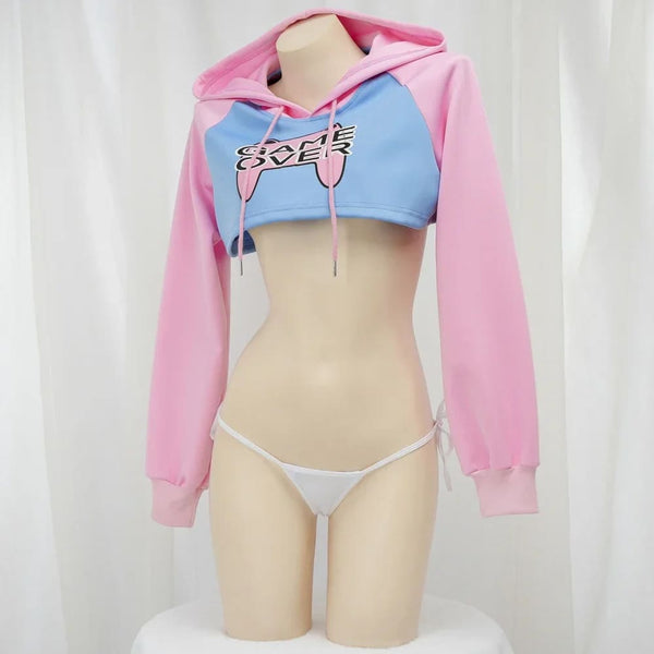 Game Over D.Va Overwatch Cropped Hoodie Micro Sweater Cosplay