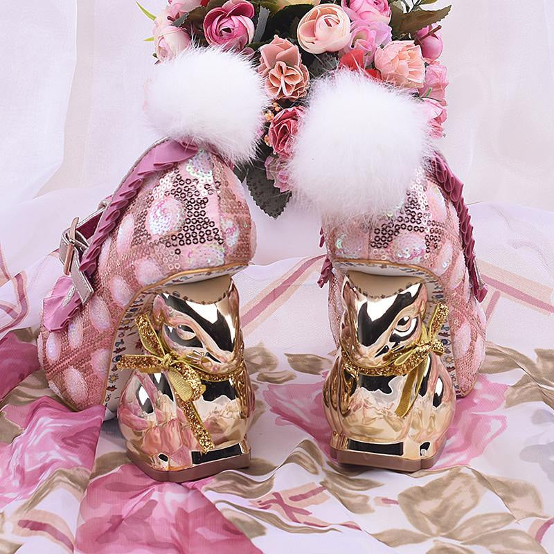 Golden Bunny Pumps - 3d heels, alice in wonderland, bunnies, bunny, bunny rabbit