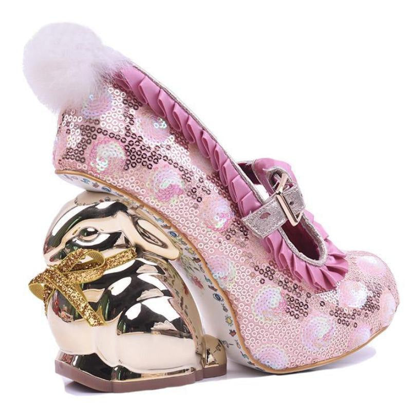 Golden Bunny Pumps - 3d heels, alice in wonderland, bunnies, bunny, bunny rabbit